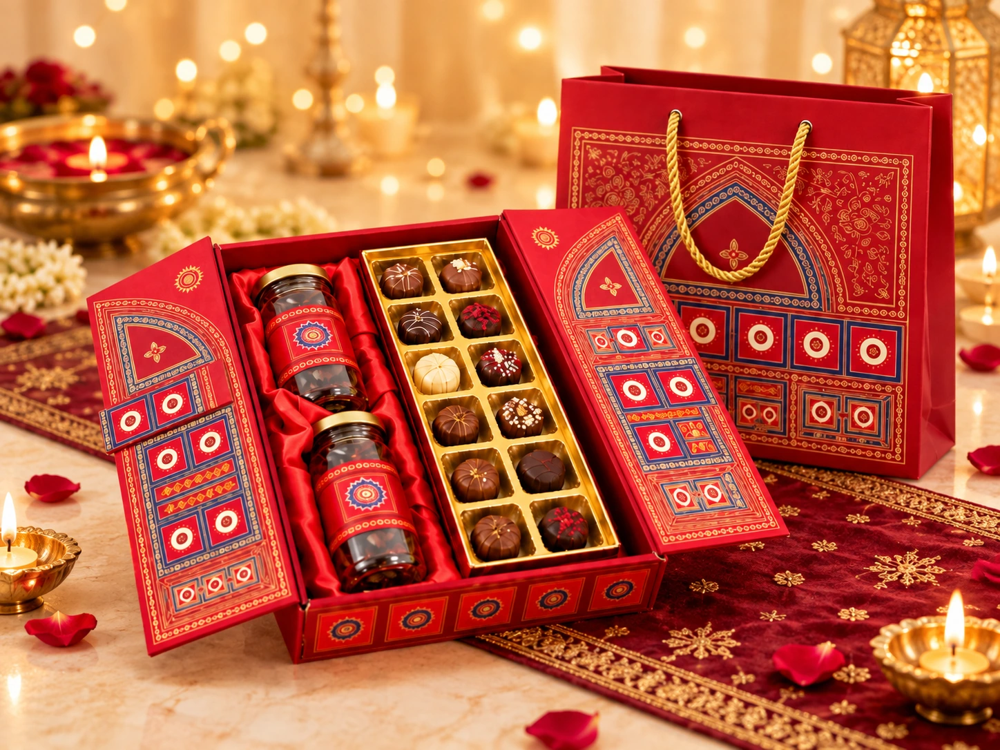 Laal Darbar hamper, staged on a festive table